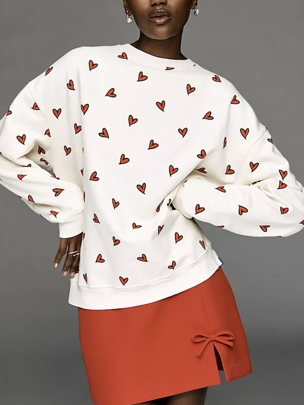 KULE The Raleigh Heart Print Sweatshirt Women’s Small Ivory Red Organic Cotton
